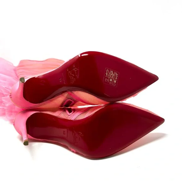 RARE Christian Louboutin SS22 Libellibotta Pink Tulle Knee High Boots Heels 40 - Picture 11 of 15